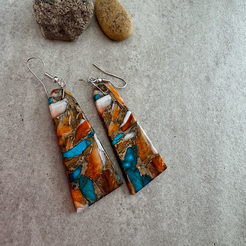 SPINY OASTER w/ inclusions SLABS DANGLE EARRINGS STERLING SILVER HOOK STYLE